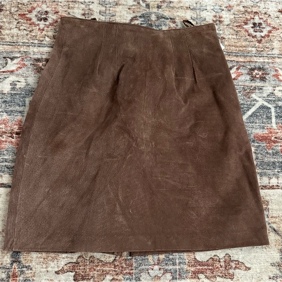 Vintage Via Max Brown Leather Mini Skirt - Picture 1 of 5